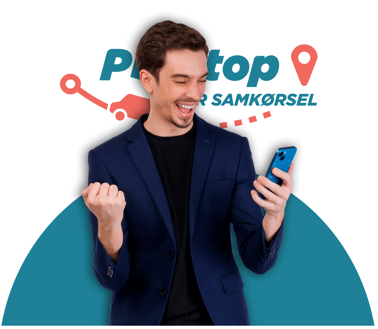 Man med telefon. Jubler. er glad.