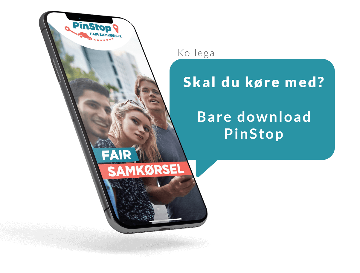 Telefon med citat "Skal du køre med?" besked fra kollega